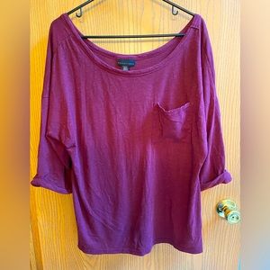 Apostrophe, Women's XL 3/4 Sleeve Shirt, Maroon Cuffed Sleeve & Pocket, Cotton